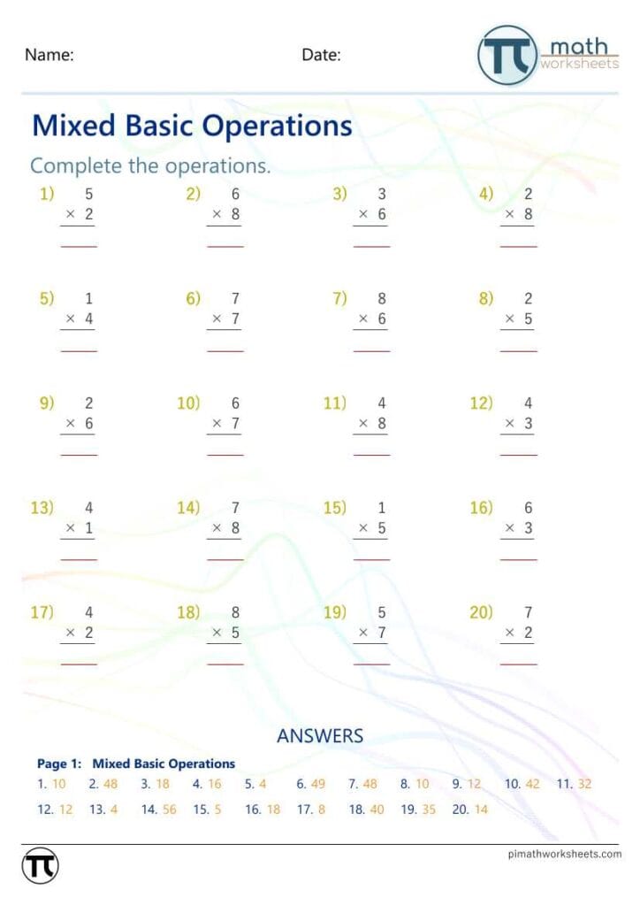 Mixed Basic Operations Multiplication Worksheets | Free PDF Download