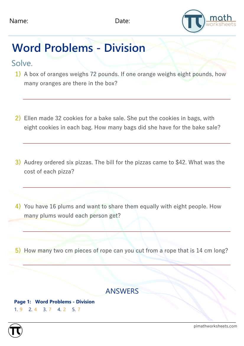Word Problems - Division Worksheets | Free PDF Download